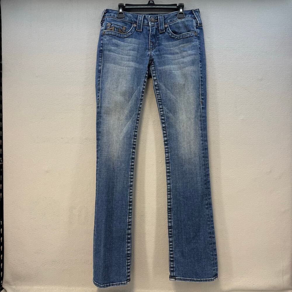 True Religion Jeans Women's 27 (4) Blue Johnny Slim Boot Embellished